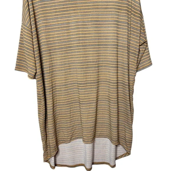 LuLaRoe Classic T Heathered Stripe‎ Gray Yellow Short Sleeve Top Women OS - Picture 3 of 16